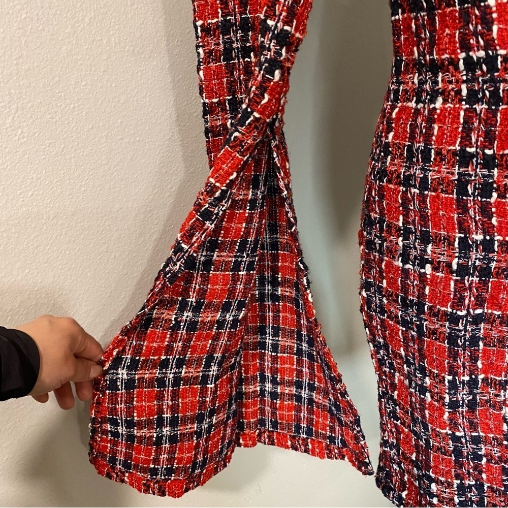 GLAMAKER‎ PLAID BACKLESS SPLIT SLEEVE TWEED BODYCON DRESS size SMALL - Picture 6 of 14